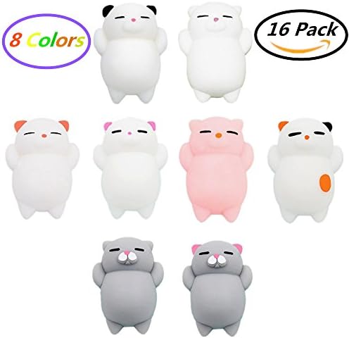 Squishy Cats Toys MerryMore Kawaii Slow Soft Rising Easter Day Gift Squishies Kitty Mini Cute Cat Fidget Toy Stress Relief Toys (8 Colors 16 Pack)