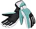 Women Waterproof Winter Ski Gloves, Black White Green, L