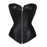 Bslingerie Womens Faux Leather Zipper Front Bustier Corset (M, Black)