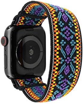 Tefeca Blue Embroidery Ethnic Pattern Elastic Compatible/Replacement Band for Apple Watch 38mm 40mm 42mm 44mm (Black Adapter for 42mm/44mm Apple Watch, Wrist Size : 6.0-6.4 inch (L2))