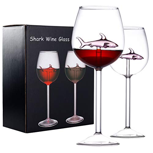 JGLASSMALL 2 Packs Shark Wine Glass Goblets - Fun Novelty Bar Gift for Wine Lovers Fancy Party Glasses