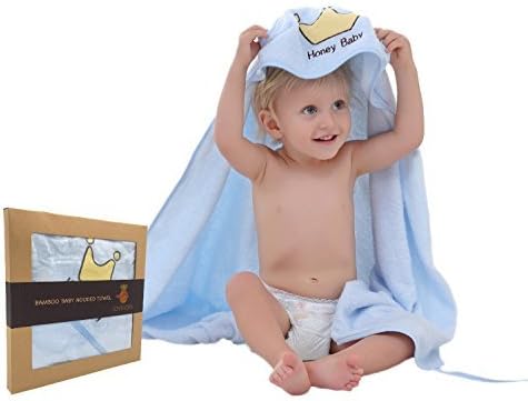 Baby Hooded Towel Organic Bamboo Fiber | Cozy Mom &amp; Kid Bath Towel | EXTRA Free Baby Washcloth | Super Absorbent &amp; Hypoallergenic Bath &amp; Beach Robe| Large 35.4" x 35.4" SkyBlue For Infant, Boys, Girls