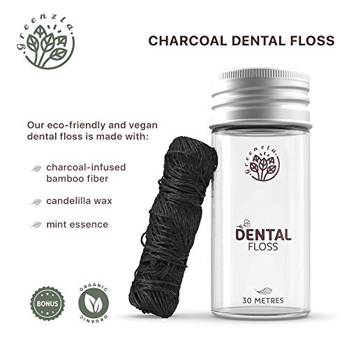 Greenzla Bamboo Toothbrush Set (4 Pack) With Travel Toothbrush Case & Charcoal Dental Floss in Small Jar | Natural Eco Friendly Toothbrushes for Adults | BPA Free & Biodegradable Wooden Toothbrushes