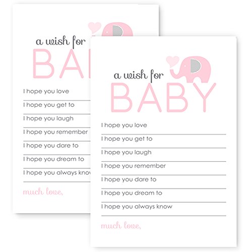 Pink Elephant Baby Shower Wishes 20pc. Classic Girls Advice Card Set