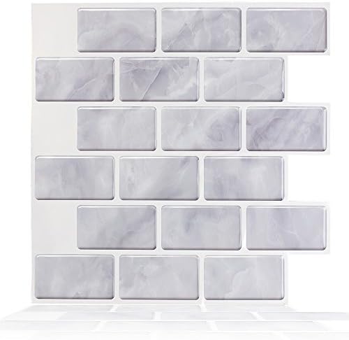 Juneslife Vinyl Wall Tiles Peel and Stick 3D Wall Tiles Self Adhesive Wall Tiles Fireproof and Waterproof Brick Wallpaper for TV Backdrop Bathroom Kitchen Bedroom DIY Furniture 12''x12'' 2 pcs