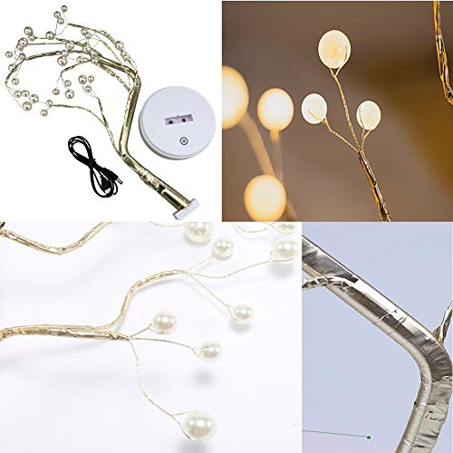 Auelife Upgraded Copper Wire Tree Branch Lights,Warm White LED with 36 White Pearls,Table Lamp for Home Decoration, Wedding Sign,Living Room,Bedroom