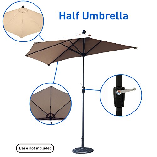 EasyGo – 9’ Half Umbrella 200g Polyester Patio Outdoor Awning Hut Parasol with Crank 5 Steel Rib ...