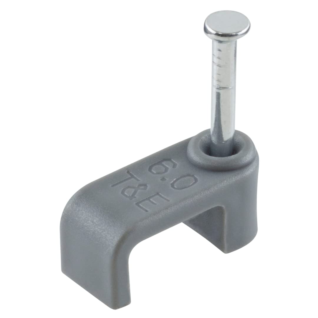GTSE Flat Grey 6.0 mm T&E Cable Clips, Box of 100, Skirting Wire Nail Clips, Twin and Earth, Cable Tacks for Ethernet, Electrical Cables, Walls