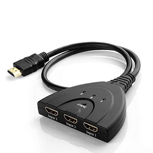 Auskic 3-Port HDMI Switch with Pigtail Cable - 3x1 HDMI Splitter Switcher Support Full HD 3D 1080p - PS3/PS4 Xbox 360/One HDTV DVD