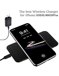 Cargador inalámbrico, Qi inalámbrico almohadilla de carga rápida estación alfombrilla 10 W para Samsung Galaxy S8, S7, S6, Edge, Note 5, Nexus 6, Nexus 5, HTC Droid DNA, Nokia Lumia 950, LG G6  2 a AC cargador de pared INCLUIDO, S, Negro