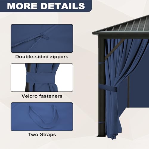 slashome 10'x12' Gazebo Curtains Outdoor Waterproof, Navy Blue Universal Replacement Curtain 4-Panels, Sidewalls with Zipper for Garden, Patio, Yard (Only Curtains)