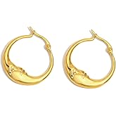 Crescent Moon Hoop Earrings for Women Stainless Steel Abstract Portrait Face Huggie Hoops Dangle Drop Earring Click-Top Fashion Jewelry Birthday
