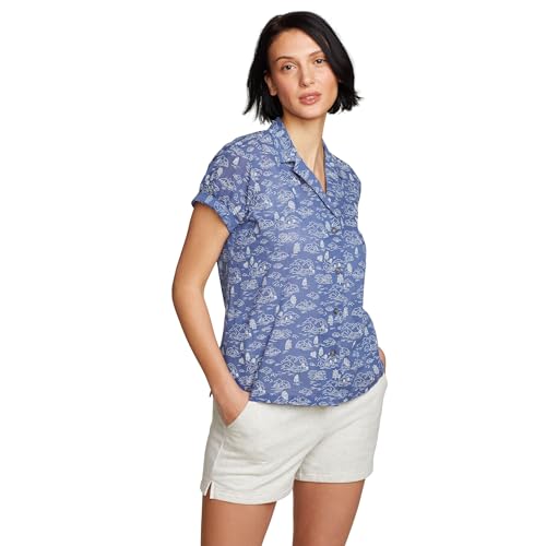 Eddie Bauer Women’s Short Sleeve Packable Camp Shirt, BLUBIRD