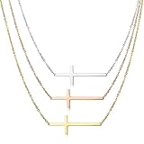 Jstyle 3 Pcs a Set Stainless Steel Sideways Cross Necklace for Women Pendant Chain 16, 20 Inch