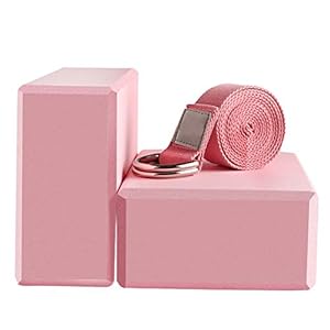 Yoga Block (2 Pack) and 1 Yoga Strap Set, High Density Yoga Foam Blocks to Improve Strength, Flexibility and Balance, Light Weight and Non-Slip Surface for Yoga, Pilates and Meditation