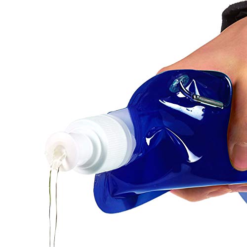 Juvale Collapsible Water Bottle - 6-Pack 16 oz Foldable BPA Free Canteen Drinking Bottles with Carabiner for Travel