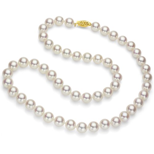 14k Yellow Gold 6.5-7mm White Round Akoya Cultured A+ Pearl Necklace - An Over-stock Sale, 18