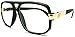 Vision World Eyewear - Classic Square Frame Plastic Flat Top Aviator Glasses /w Metal Trimming and Clear Lens (Gloss black gold)