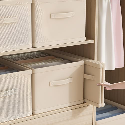 XVersion Foldable Closet Organizer 3-Pack - 47L x 28W x 21H Drawer Storage for Wardrobe, Cabinet & Laundry Room | Beige Folding Shelves | Space-Saving Clothes Storage- Beige Foldable