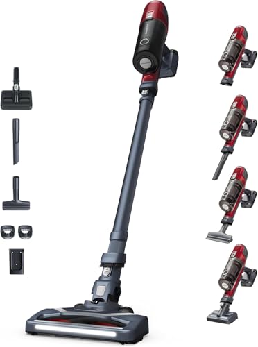Rowenta X-Pert 6.60 Animal Akkustaubsauger, 100W Leistung, 45 Min Laufzeit, kabellos & beutellos, LED-Düse, herausnehmbarer Akku, inkl. Fugendüse, Wandhalterung und Tierhaarbürste, rot/schwarz, RH6878