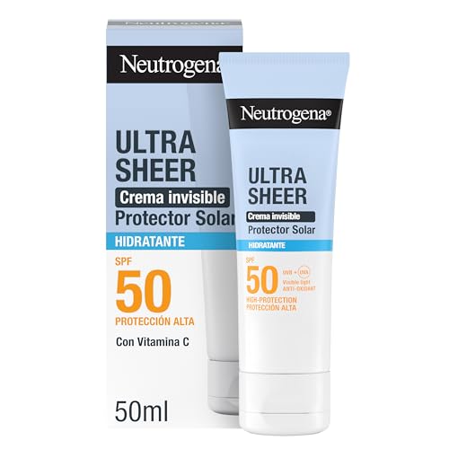 Ultra Sheer Solar Crema Invisible Hidratante SPF50 (50 ml), protector solar facial 50 de amplio espectro, crema hidratante facial hipoalergénica y no grasa, crema de sol resistente al agua