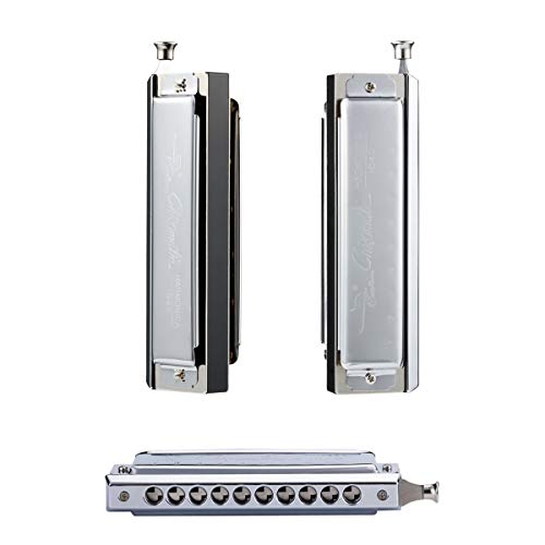 Chromatic Harmonica 10 Holes 40 Tone in C Key Stainless Steel Chromatics Harmonica with Hard Beautiful Case for Professional Player, Mouth Organ Harp Silver Best Music Gift for Beginner Student