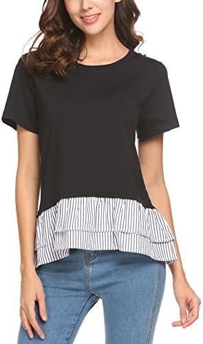 Thinkwell Women's Casual Ruffle Hem Drop Shoulder High Low Peplum Tunic Top,Black,XX-Large