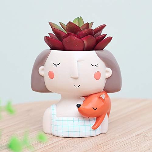 Upxiang Cute Cartoon Girl Container for Home Garden Office Desktop Decoration