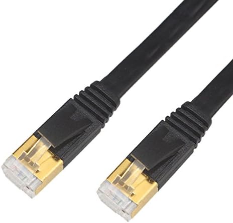 Cat 7 Ethernet Cable Black 3 ft, Cat 7 Flat High Speed LAN Network Patch Cable Cord with Gold-Plated RJ45 Connectors for Xbox One, Play Station,IP Cameras,Switch, Router, Modem and more