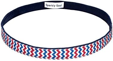 Sparkly Soul Headband, Red/White/Blue Chevron Satin, Wide