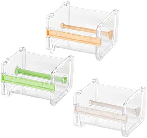 Practical Transparent Plastic Adhesive Tape Dispenser Office Desktop Scotch Tape Holder With Paper Tape Green/Brown/Beige(Random Color Delivered)