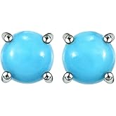 Blue Studs Turquoise Earrings for Women in 925 Sterling Silver with Platinum Plating - Beach Boho Western Earrings Turquoise Jewelry Birthday Christmas Gifts for Women