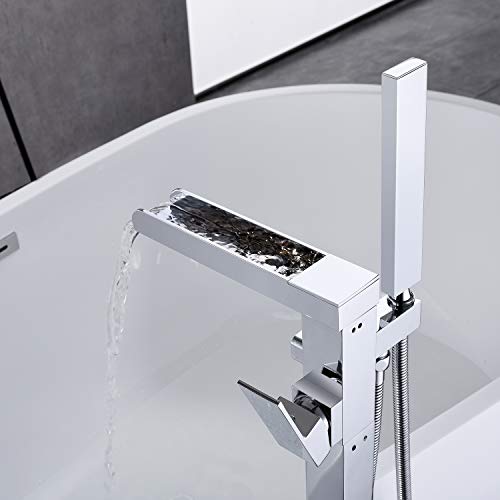 Wowkk Freestanding Tub Filler Waterfall Bathtub Faucet Chrome Floor
