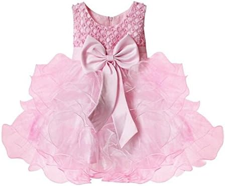 HLWLWOLFOYC Baby Girls Christening Wedding Party Flower Dress with Bowknot, Pink, 6-9M/Tag2