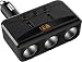 Car Charger with Dual USB, 3 Cigarette Lighter Sockets,Adapter with Voltmeter Monitor fit for 12V,24V Car,Compatible for iPhone,LG,HTC,Samsung,BlackBerry and More