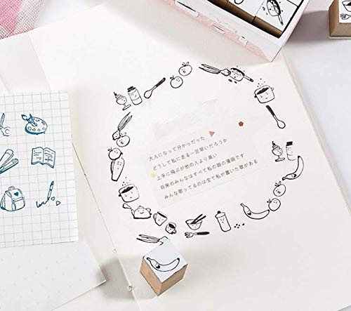 48 Piece Wooden Rubber Stamps, Magnoloran Mini Cute DIY Diary Stamps Set with Storage Box Multipurpose DIY Diary Cards Stamps Craft for DIY Craft Card Making Happy Planner Scrapbooking Supplies
