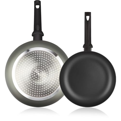 ALZA Giro - Lot de poêles grises 20 + 24 cm, aluminium pressé épais, antiadhésif, double couche, tous types de cuisinières, induction et lave-vaisselle