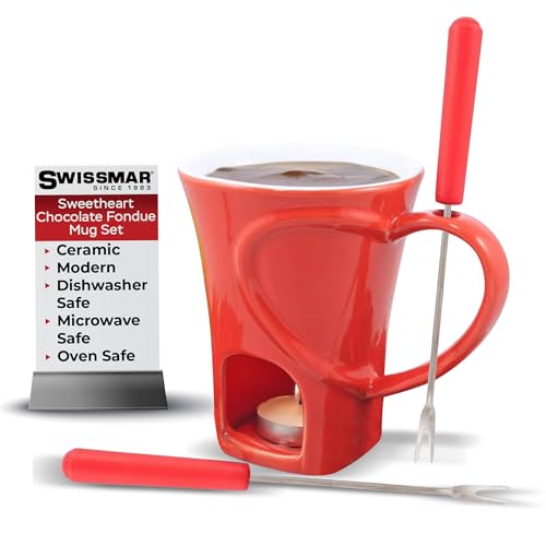 Swissmar 4-Piece Sweetheart Chocolate Fondue Mug Set – Mini Fondue Set for Keep…