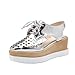 Latasa Womens Fashion Summer Spring Hollow-Out Square-Toe Lace-Up Platform Wedge Oxford Sandals