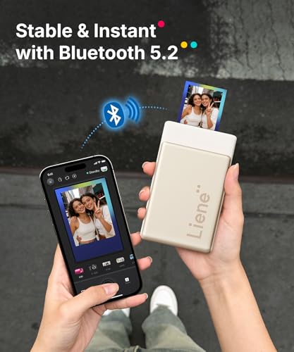 Liene Pearl N200 Pro Portable AI Photo Printer, Instant Mini Picture Printer for iPhone Smartphone, Thermal Dye Sublimation, Bluetooth Sticker Maker 50 Sheets 2x3 Adhesive Paper & 5 Cartridges, Gold