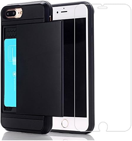 iPhone 7Plus Case+Screen Protector, Small7 Wallet Cover iPhone 7Plus Card Slot Case Protective Shell Rubber Bumper Case Anti-scratches Hard Cover Card Holder Wallet Case for iPhone 7Plus(Black)