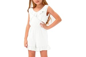 BesserBay Girls Summer Sleeveless Romper Ruffle Trim Casual Jumpsuit 4-14 Years