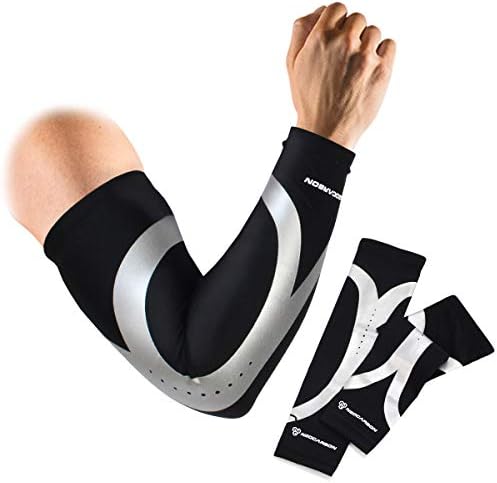 NeoCarbon Arm Sleeves for Men and Women, Compression Warmers Support for Elbows and Arms with UV Sun Protection, 1 pair