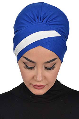 Instant Turban Cotton Scarf Head Wrap Cancer Chemo Headwear Two Colr Blue Ivory