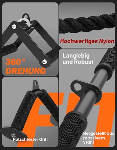 Fitarc Kabelmaschinen-Zubehör Set, Lat Pulldown Zubehör für Heimfitnessgeräte, Trizeps-Zuggriff für Heimfitness-Zubehör, Lat Pulldown Stange und Trizepsseil für Kabelmaschine