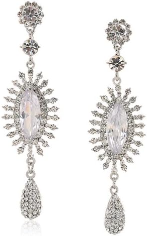 Large Drop Sun and Pear Drop Style Swarovski crystal Earrings - Clear, Janeo Jewels