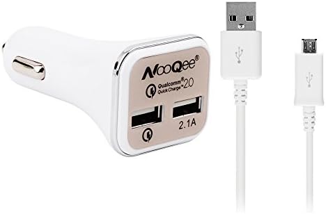 NooQee Quick Charge 2.0 28W 5.6A 2-Port Universal Dual USB Car Charger with 3.3Feet Micro USB Cable for Samsung Galaxy S7/S7 Edge, S6 Edge/S6+/S6; Note 7/5/4/Edge ,iPhone, iPad, GPS and more - White