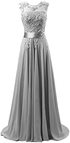 KMFORMALS Women's Long Lace Prom Evening Dresses Size 10 Silver