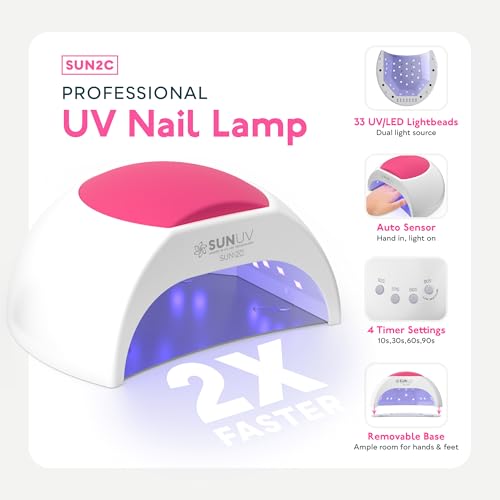 SUNUV Gel Nail Polish Kit with UV Light for Nails SUN2C 16 Colors Gel Polish Sets, Base and Top Coat with 8 PCS Manicure Tools Gift for Women (SUN2CRoseAll-16ColorsUS)