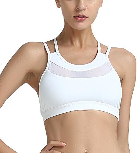 CHENGDAO Women Padded Sport Bra Low Impact Yoga Bra Support Cross-Strap Mesh Ventilated Fitness Gym Bras (M, White)